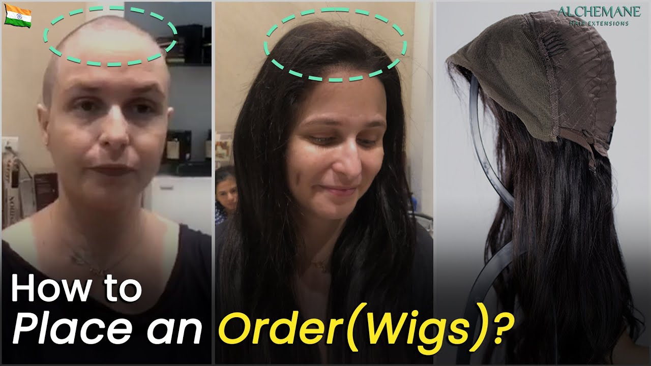 "Step-by-step transformation using a wig: The left image shows a bald woman before wearing a wig, the middle image highlights her natural look after wearing it, and the right image displays a close-up of the wig. This visual guide demonstrates the effectiveness of high-quality wigs for hair loss solutions."
