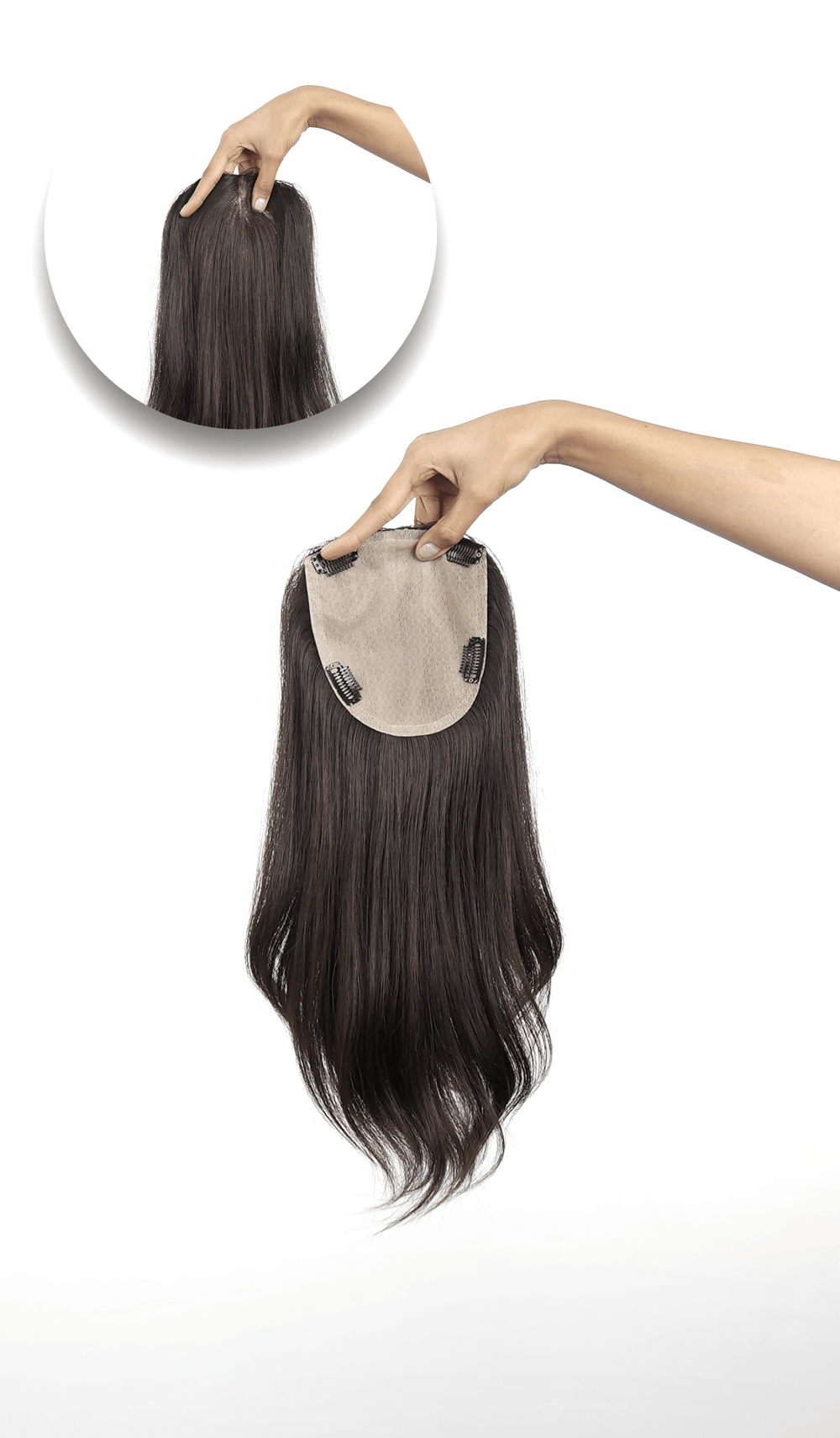 Human Hair Topper with Clips 5x6 Inches Natural Look Natural Color Straight Mono Hair Topper 5x6 - Macsara Hair  main image 3